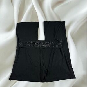 Victoria's Secret PINK black rhinestone fold over flare leggings y2k mcbling
